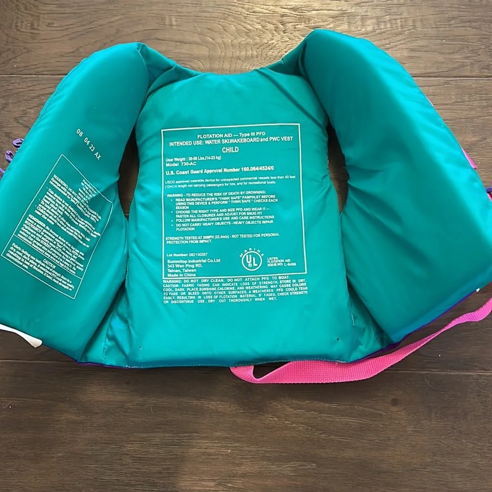 Disney Ariel the Little Mermaid Life jacket vest 30-50lbs user weight